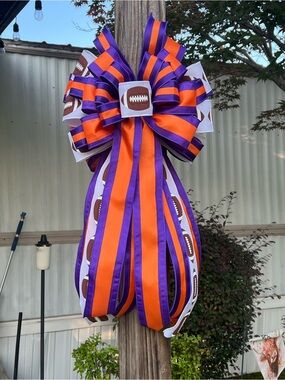 Decorative Football Bow in Orange and Purple Clemson
